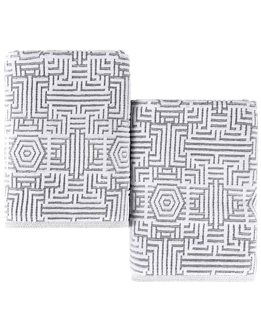 Superior Set Of 2 Jasper Cotton Modern Geometric Jacquard Plush Bath Sheets