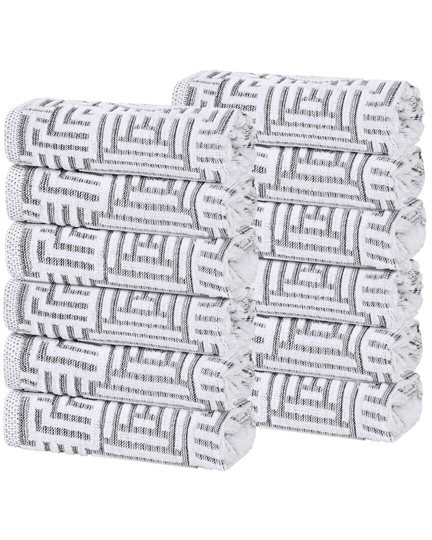 Superior Set Of 12 Jasper Cotton Modern Geometric Jacquard Plush Washcloths