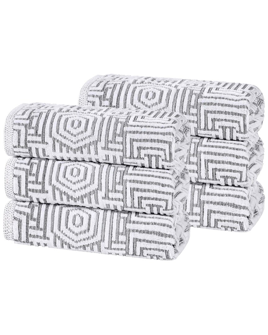 Superior Set Of 6 Jasper Cotton Modern Geometric Jacquard Plush Hand Towels