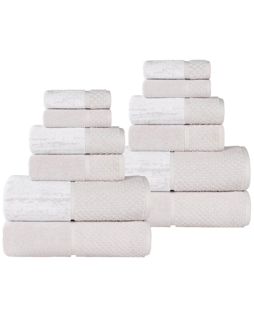 SUPERIOR SUPERIOR LODIE COTTON PLUSH JACQUARD SOLID & TWO-TONED 12PC TOWEL SET 