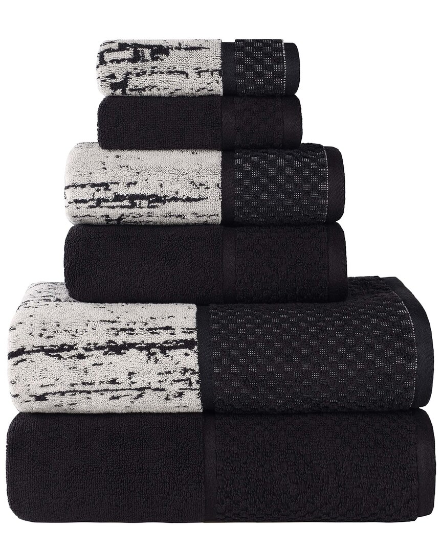 Superior Lodie Cotton Plush Jacquard Solid & Two-toned 6pc Towel Set In Black