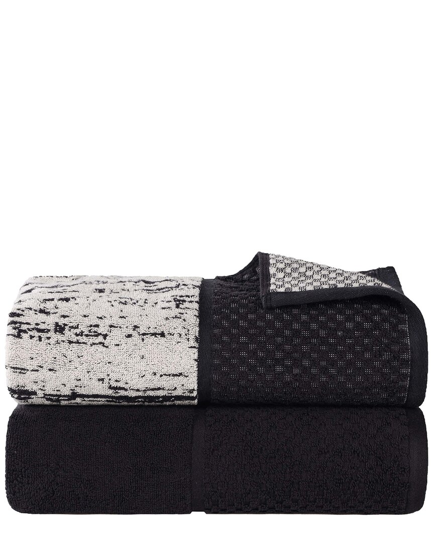 Superior Set Of 2 Lodie Cotton Plush Jacquard Solid & Two-toned Bath Sheets
