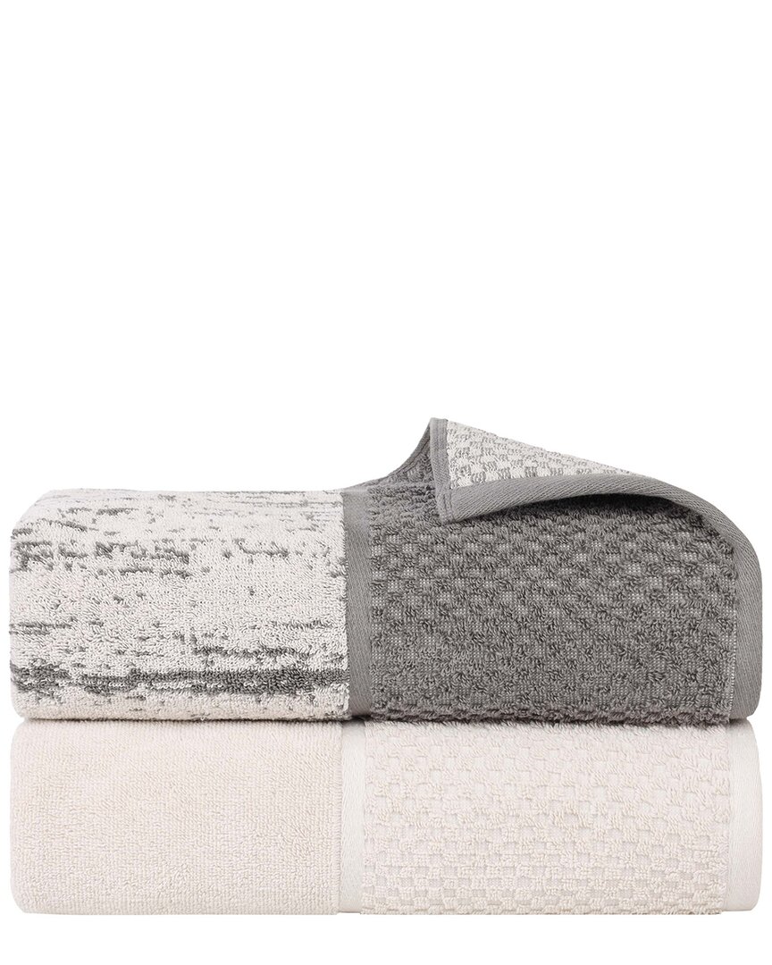 Superior Set Of 2 Lodie Cotton Plush Jacquard Solid & Two-toned Bath Sheets