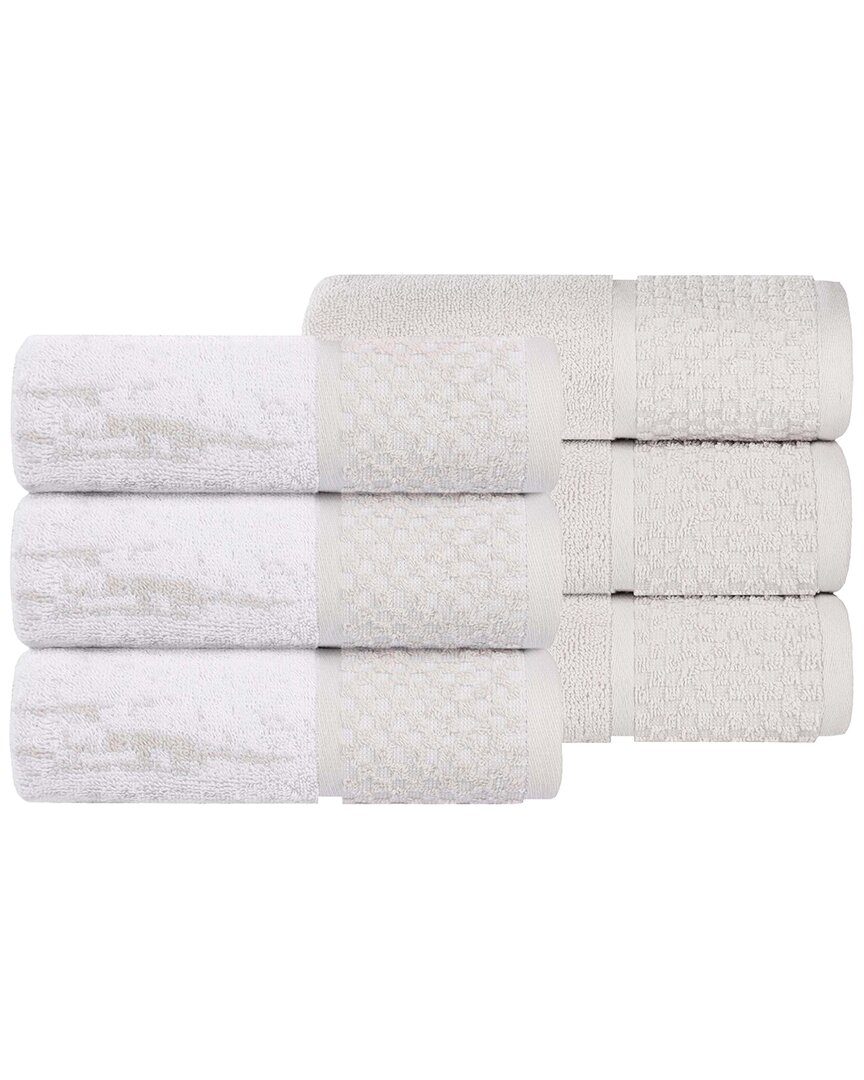 Superior Set Of 6 Lodie Cotton Plush Jacquard Solid & Two-toned Hand Towels