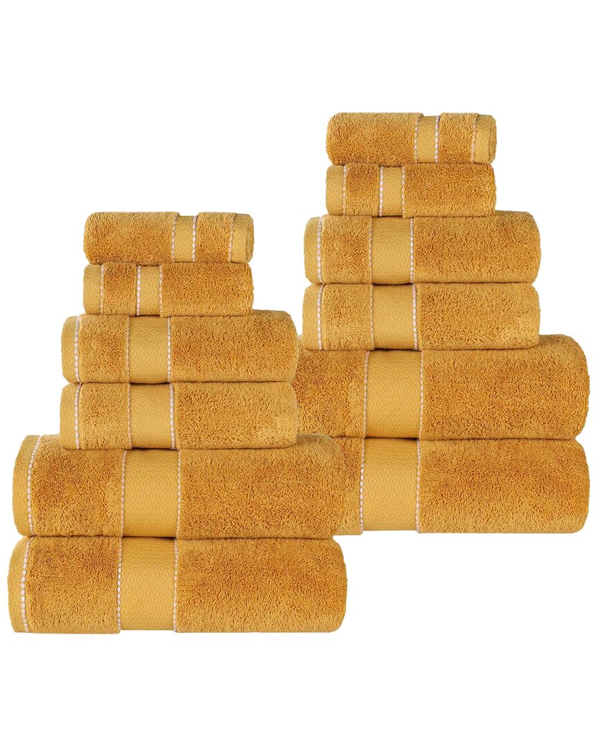 Superior Niles Giza Cotton Dobby Ultra-plush Thick Soft Absorbent 12pc Towel Set In Gold