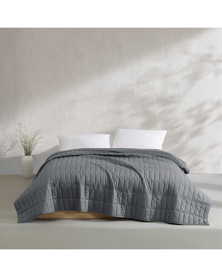 Calvin Klein 200 Thread Count Solid Washed Percale Cotton Quilt Set In Gray