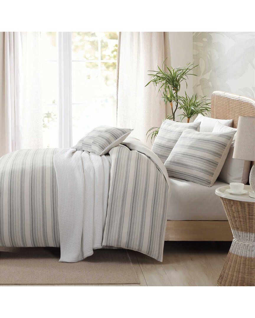 Shop Tommy Bahama Island Micro Waffle Stripe Cotton Blend Jacquard Duvet Cover Set In White