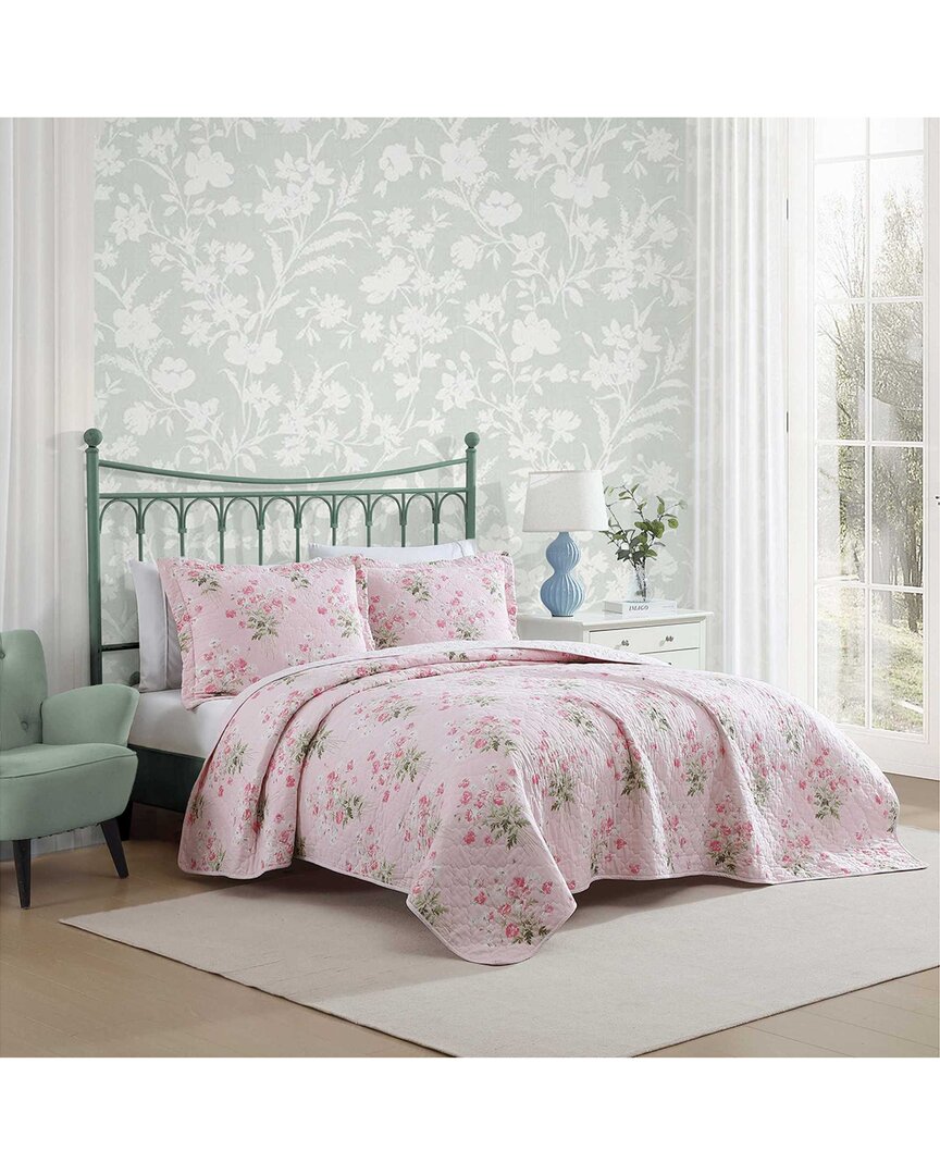 Laura Ashley Veronic Bouquet Reversible Quilt Set In Pink