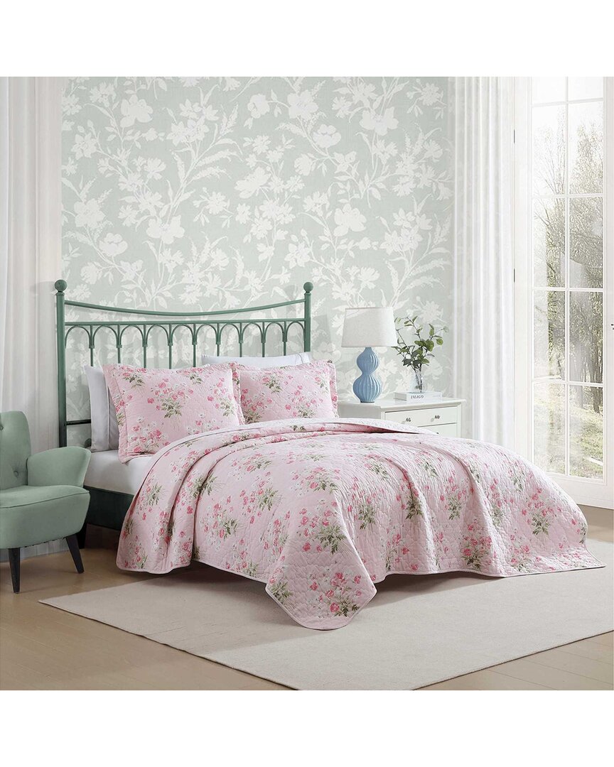 Shop Laura Ashley Veronic Bouquet Reversible Quilt Set In Pink