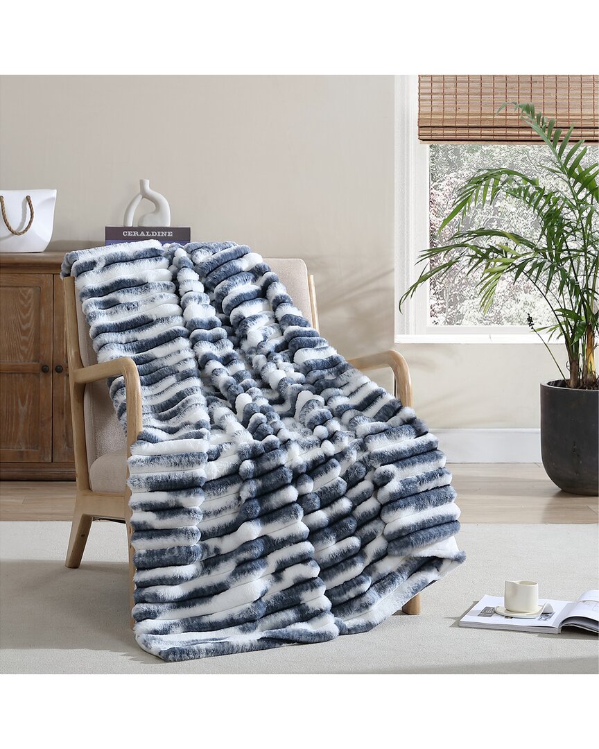 Shop French Connection Blue Abstract Printed Ribbed Fluffy Throw Blanket