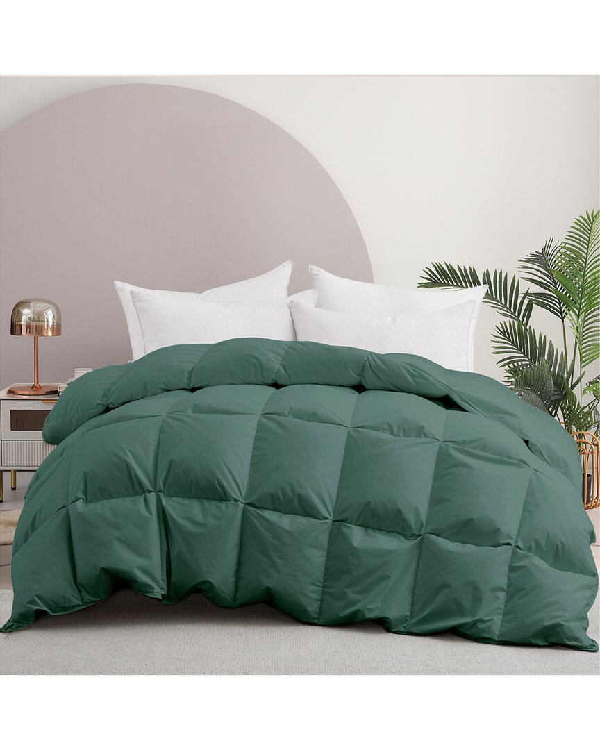 Shop Unikome 233 Thread Count Medium Warmth Goose Feather Down Comforter With  Pintuck Cover In Green