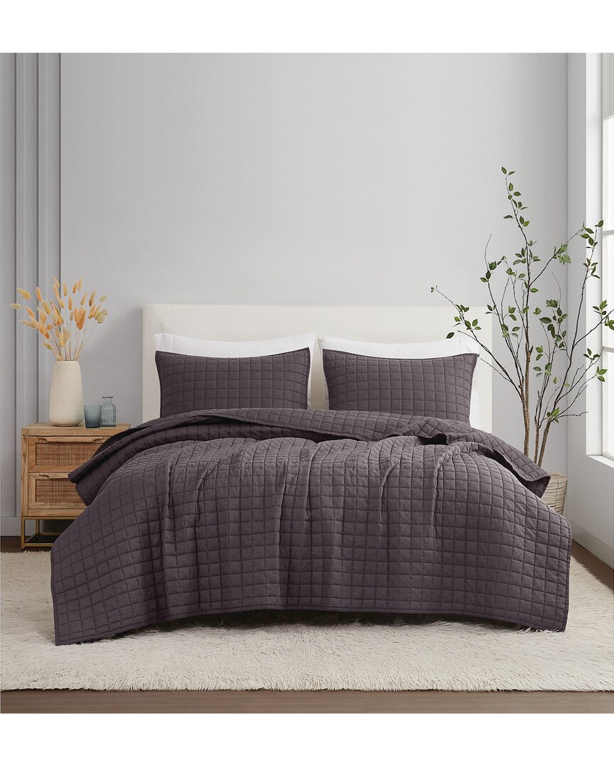 Brooklyn Loom Solid Linen 3pc Quilt Set In Brown