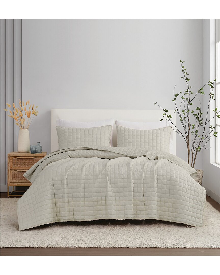 Brooklyn Loom Solid Linen 3pc Quilt Set In Neutral