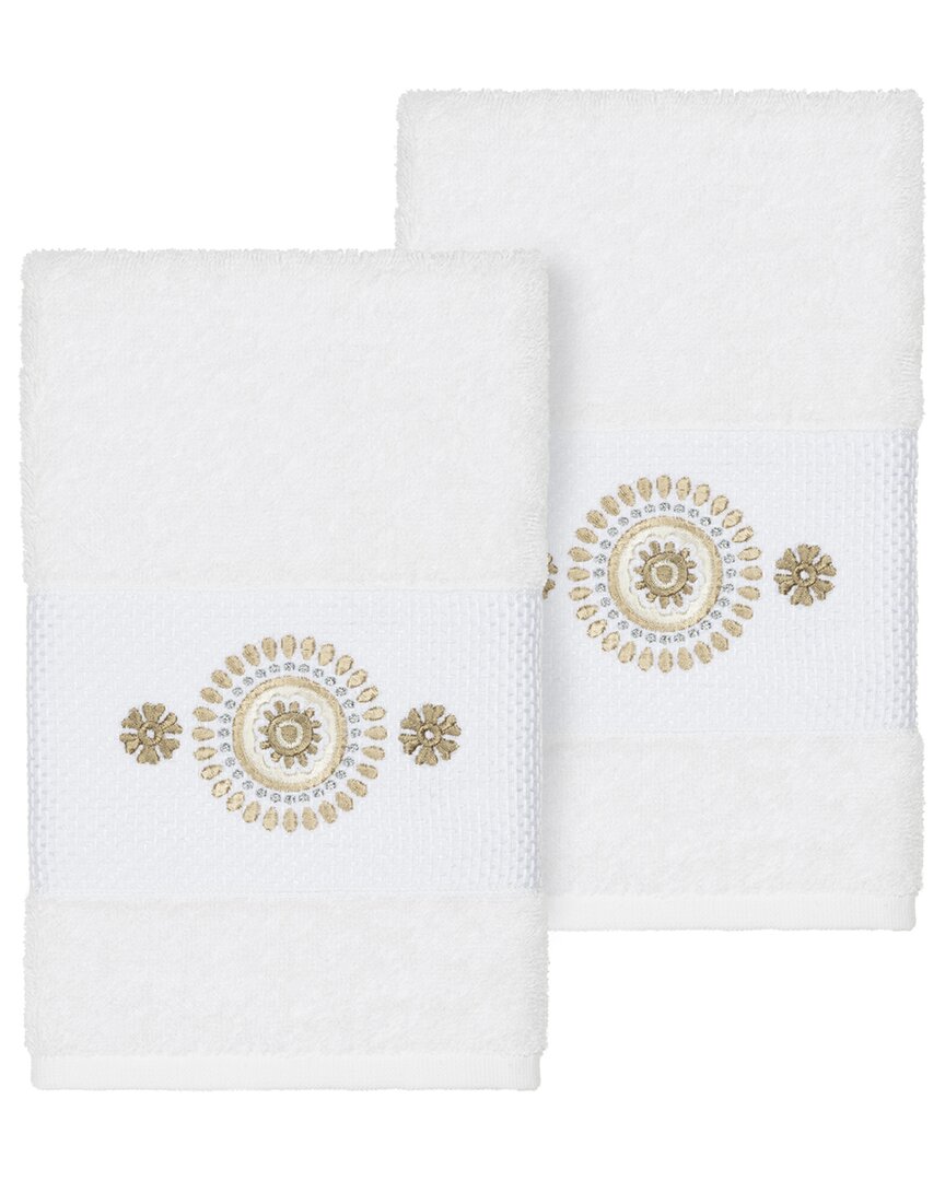 Linum Home Textiles Isabelle Turkish Cotton 2pc Embellished Hand Towel Set