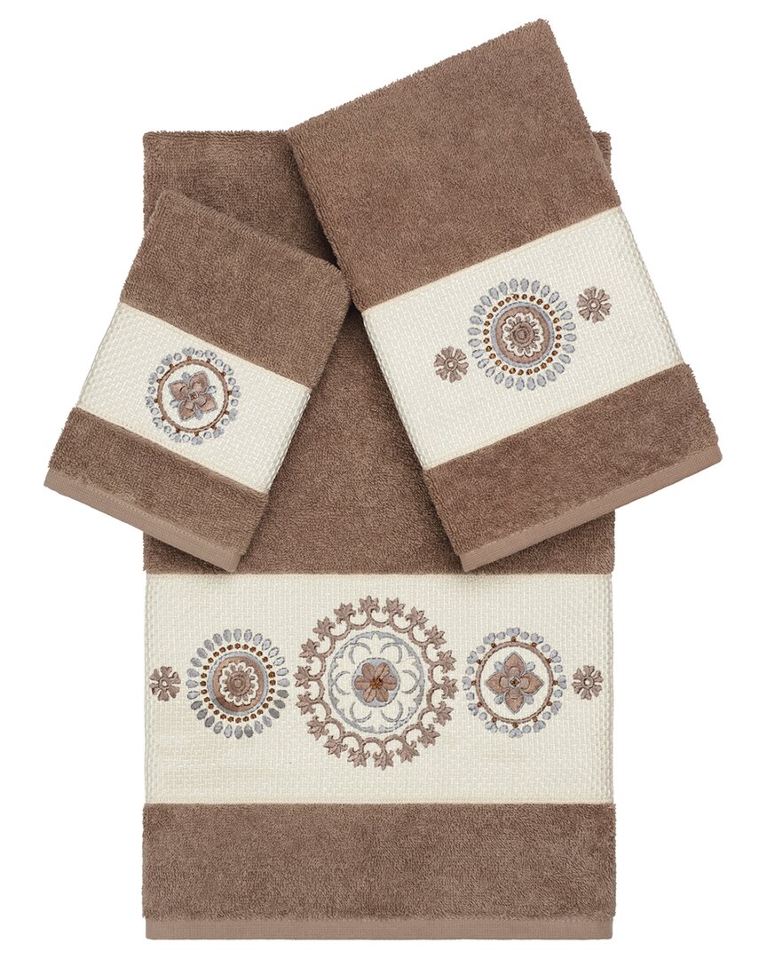 LINUM HOME TEXTILES LINUM HOME TEXTILES ISABELLE TURKISH COTTON 3PC EMBELLISHED TOWEL SET
