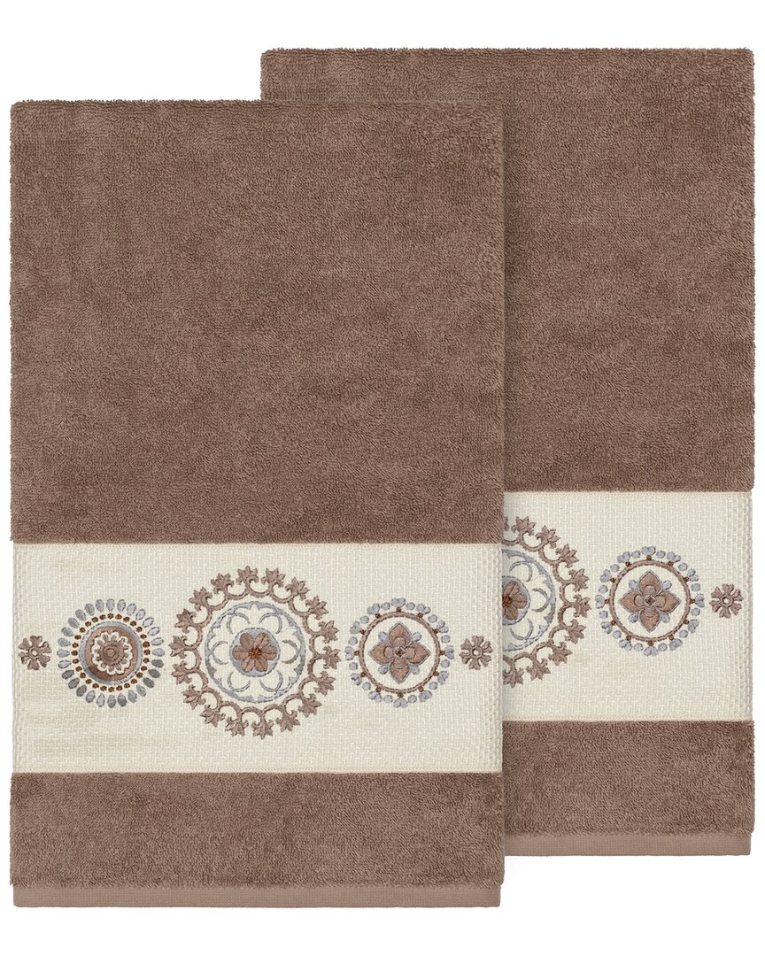 LINUM HOME TEXTILES LINUM HOME TEXTILES ISABELLE TURKISH COTTON 2PC EMBELLISHED BATH TOWEL SET-LATTE