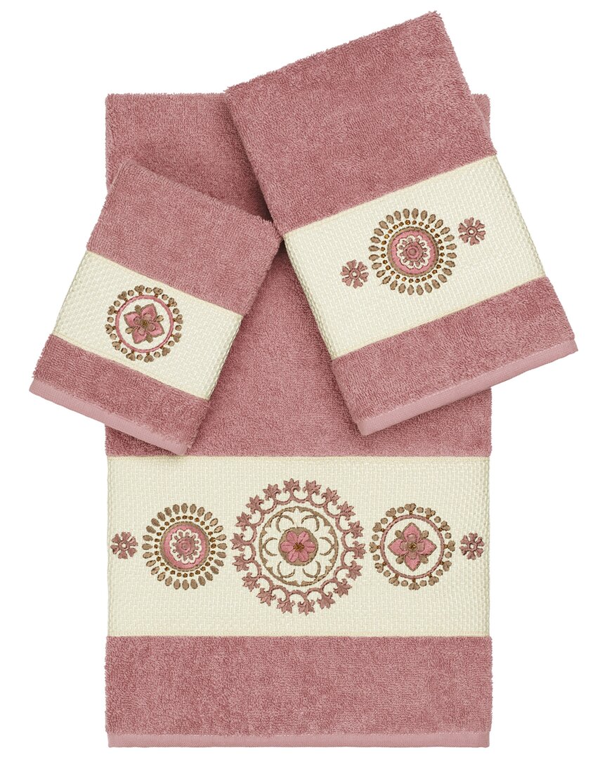 LINUM HOME TEXTILES LINUM HOME TEXTILES ISABELLE TURKISH COTTON 3PC EMBELLISHED TOWEL SET