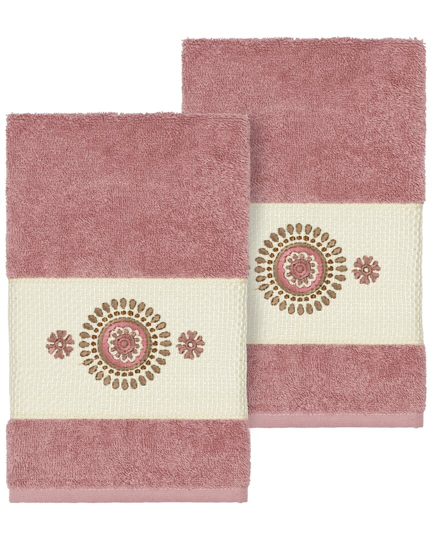 Linum Home Textiles Isabelle Turkish Cotton 2pc Embellished Hand Towel Set