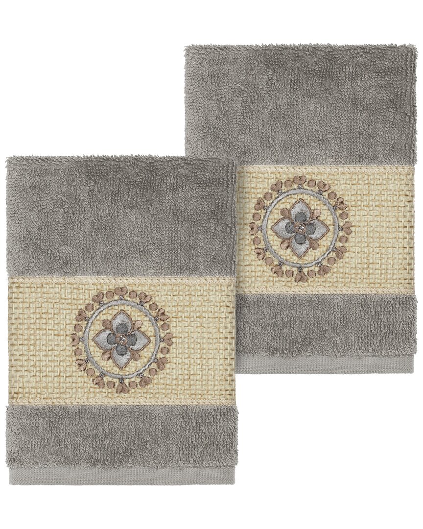 Linum Home Textiles Isabelle Turkish Cotton 2pc Embellished Washcloth Set
