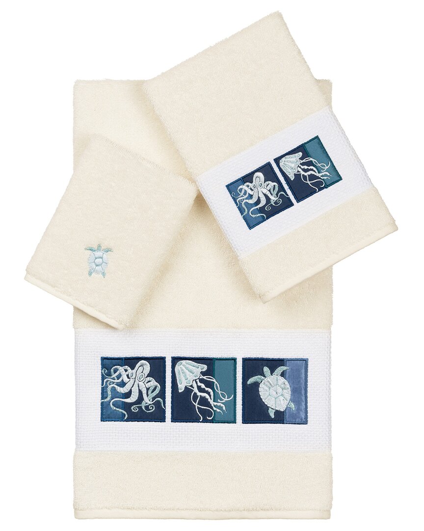 Linum Home Textiles Ava Turkish Cotton 3pc Embellished Towel Set In Animal Print