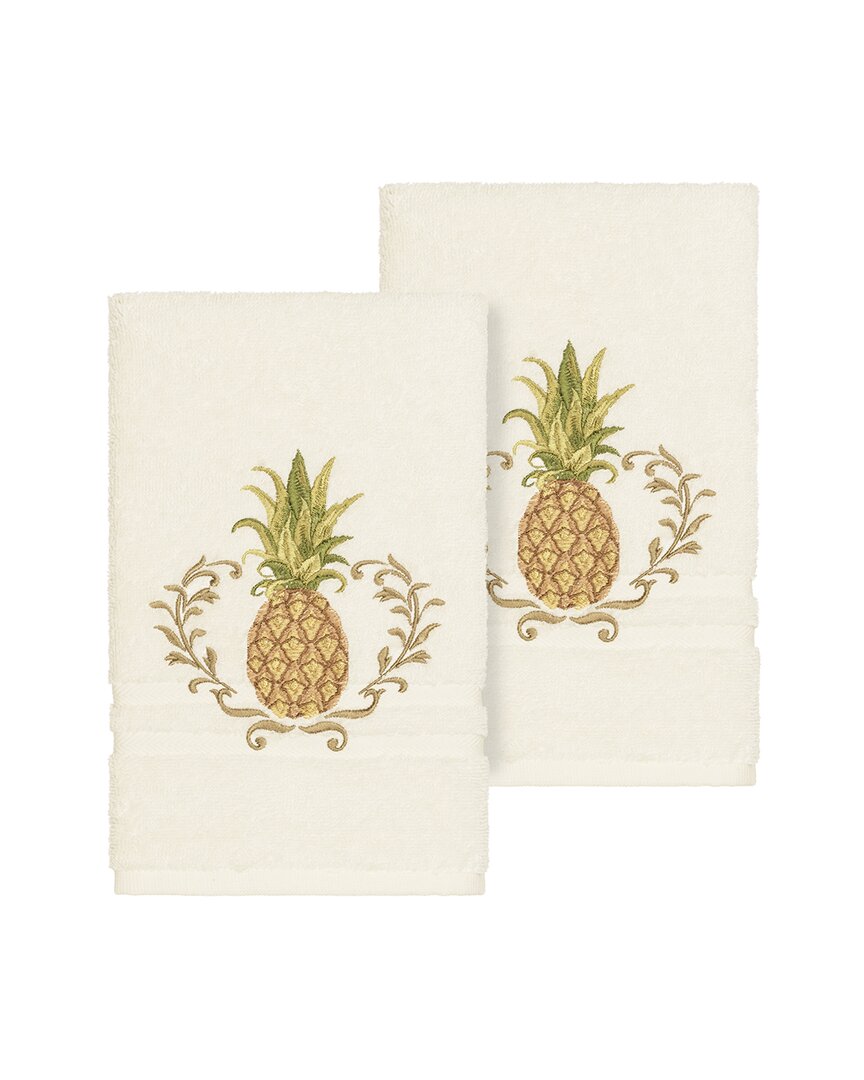 Linum Home Textiles Welcome Turkish Cotton 2pc Embellished Hand Towel Set