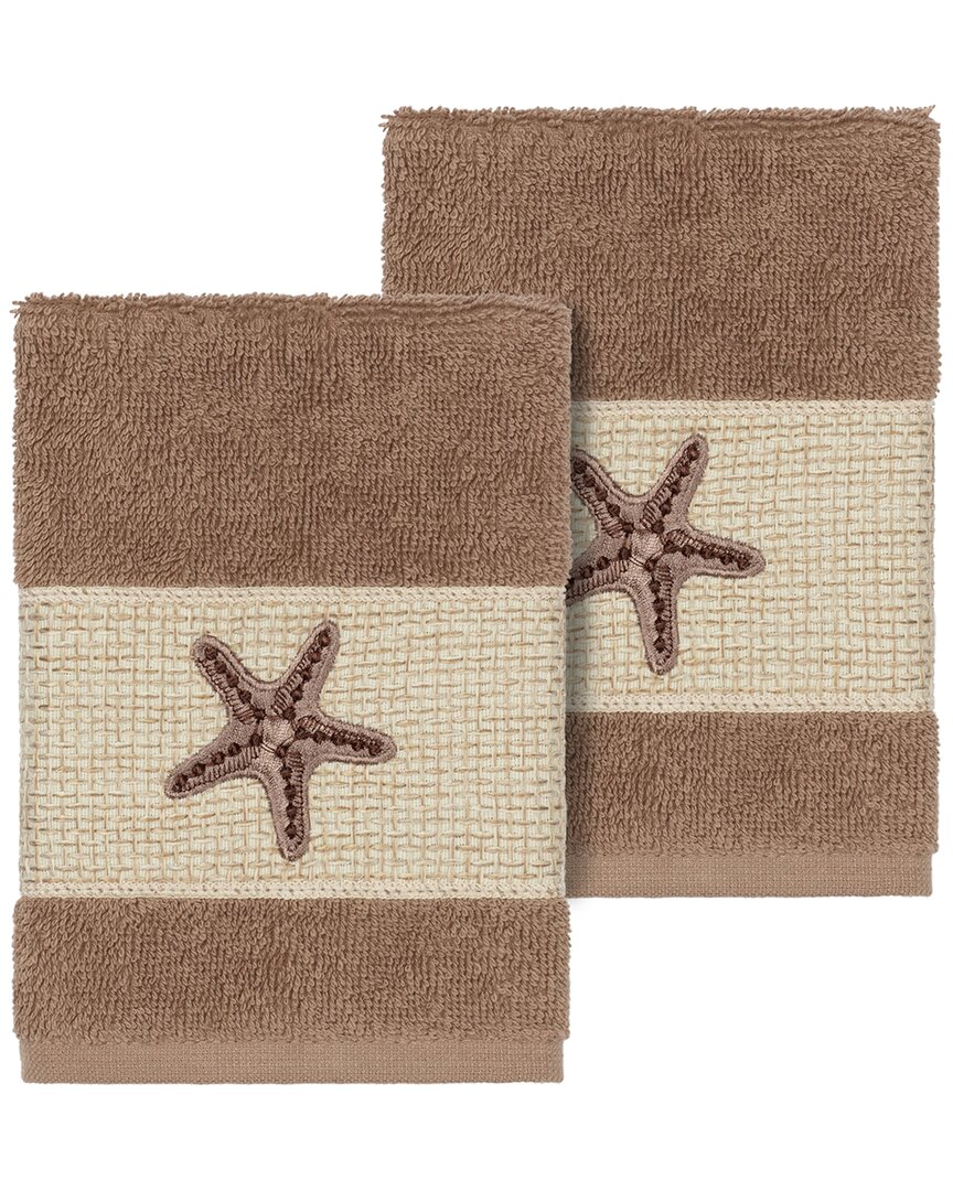 Linum Home Textiles Lydia Turkish Cotton 2pc Embellished Washcloth Set
