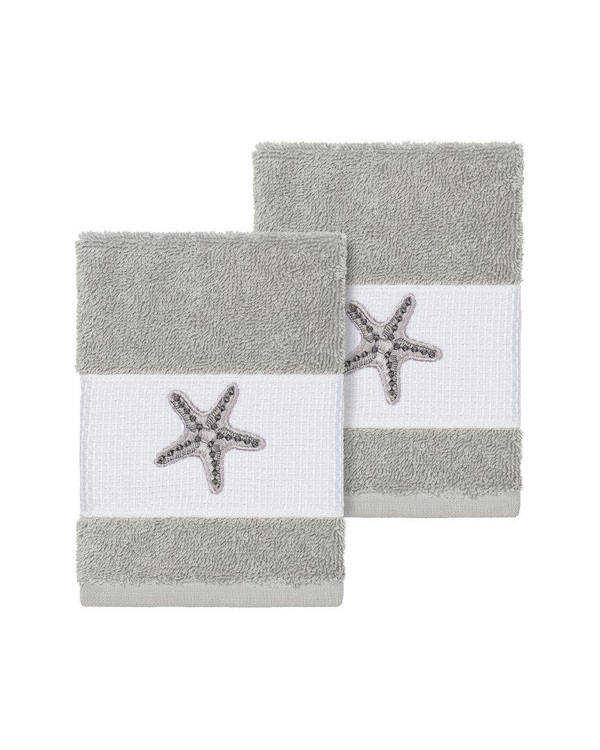 Linum Home Textiles Lydia Turkish Cotton 2pc Embellished Washcloth Set