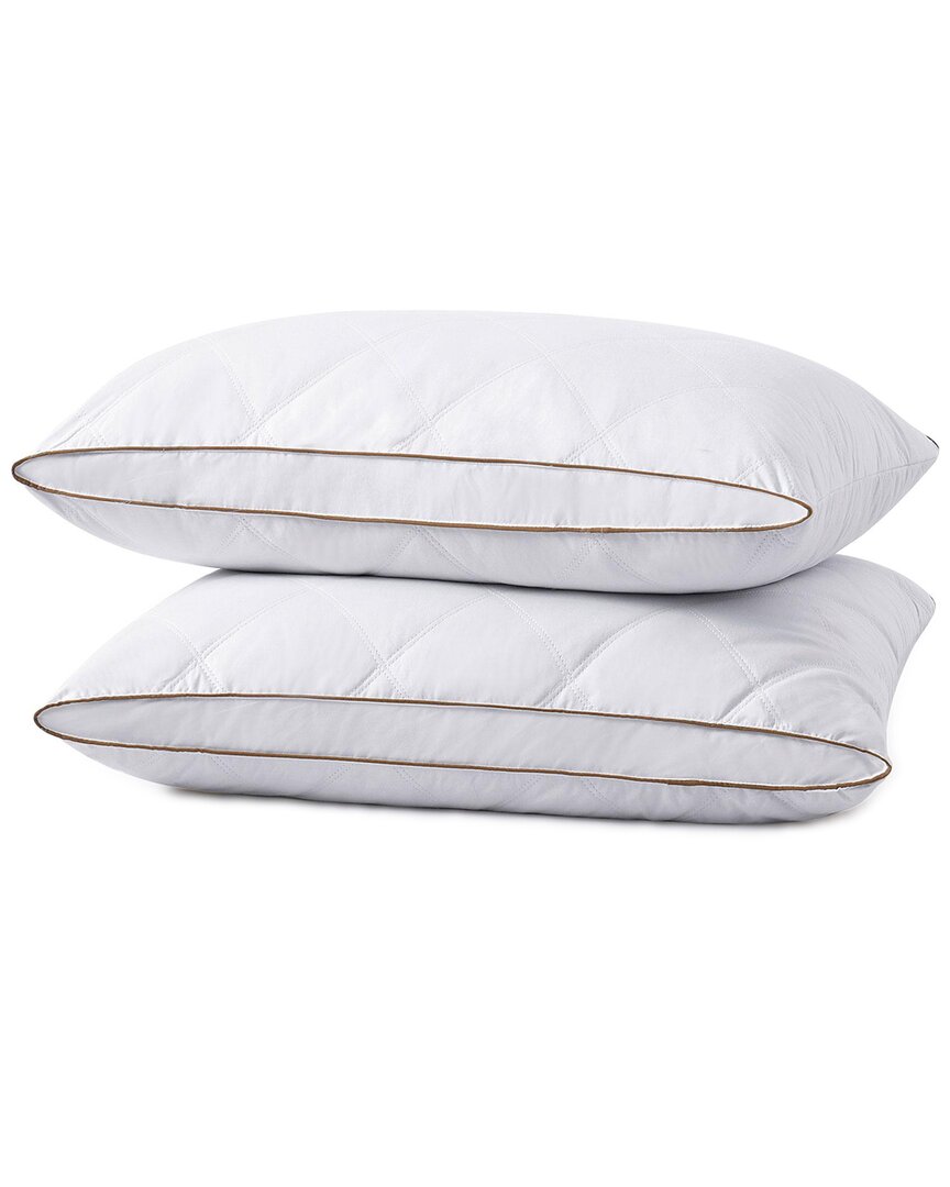 Unikome 2 Pack 100 Classic Diamond Grid Medium Support Down Feather Gusseted Bed Pillows Collection In White