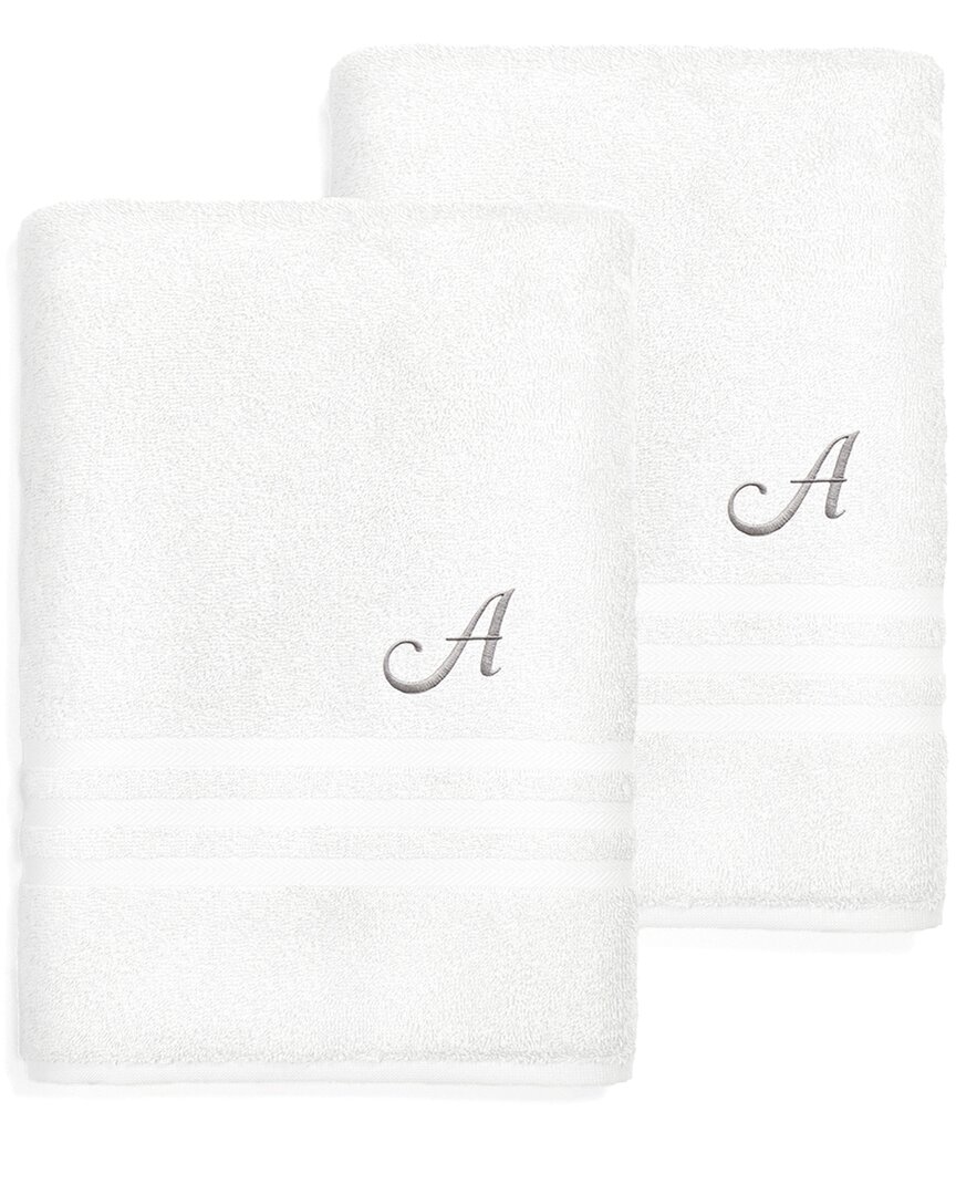 Linum Home Textiles Monogram Turkish Cotton 2pc Denzi Bath Sheet Set (a-z) In White