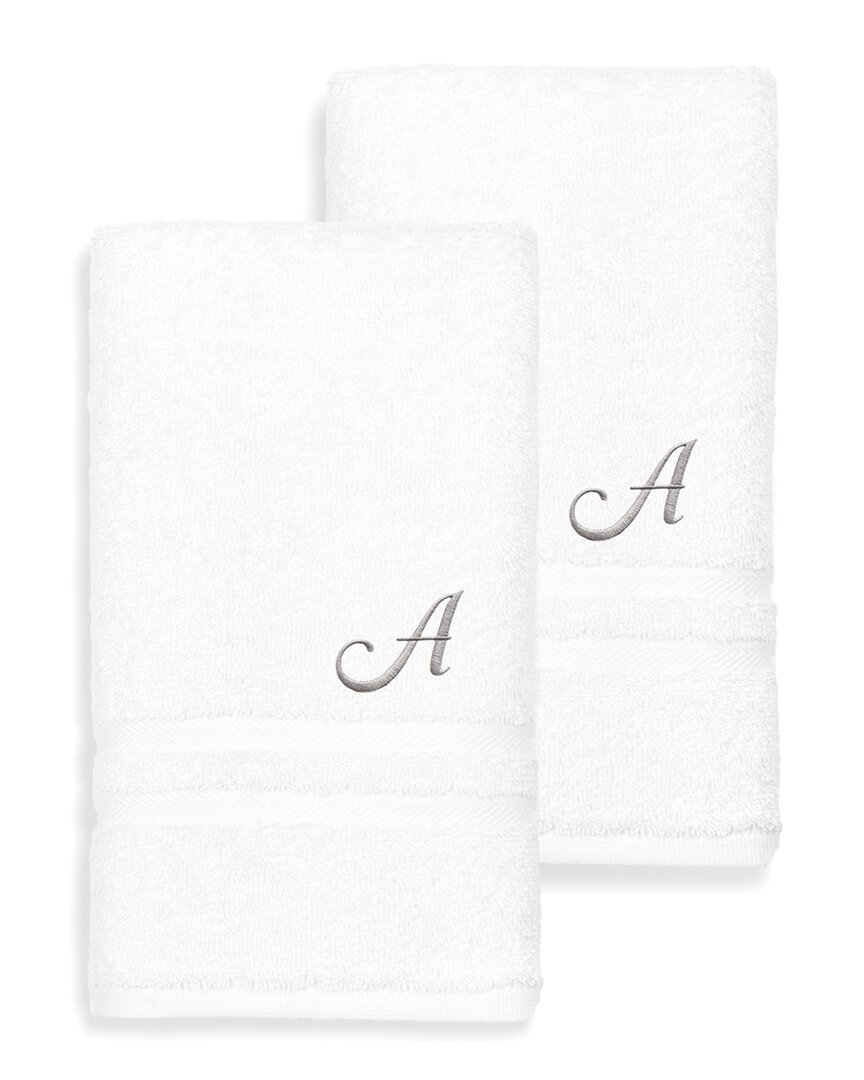 Linum Home Textiles Monogram Turkish Cotton 2pc Denzi Hand Towel Set (a-z) In White
