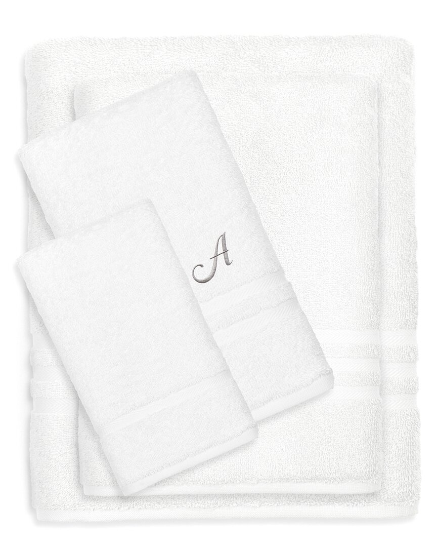 Linum Home Textiles Monogram Turkish Cotton 4pc Denzi Towel Set (a-z) In White
