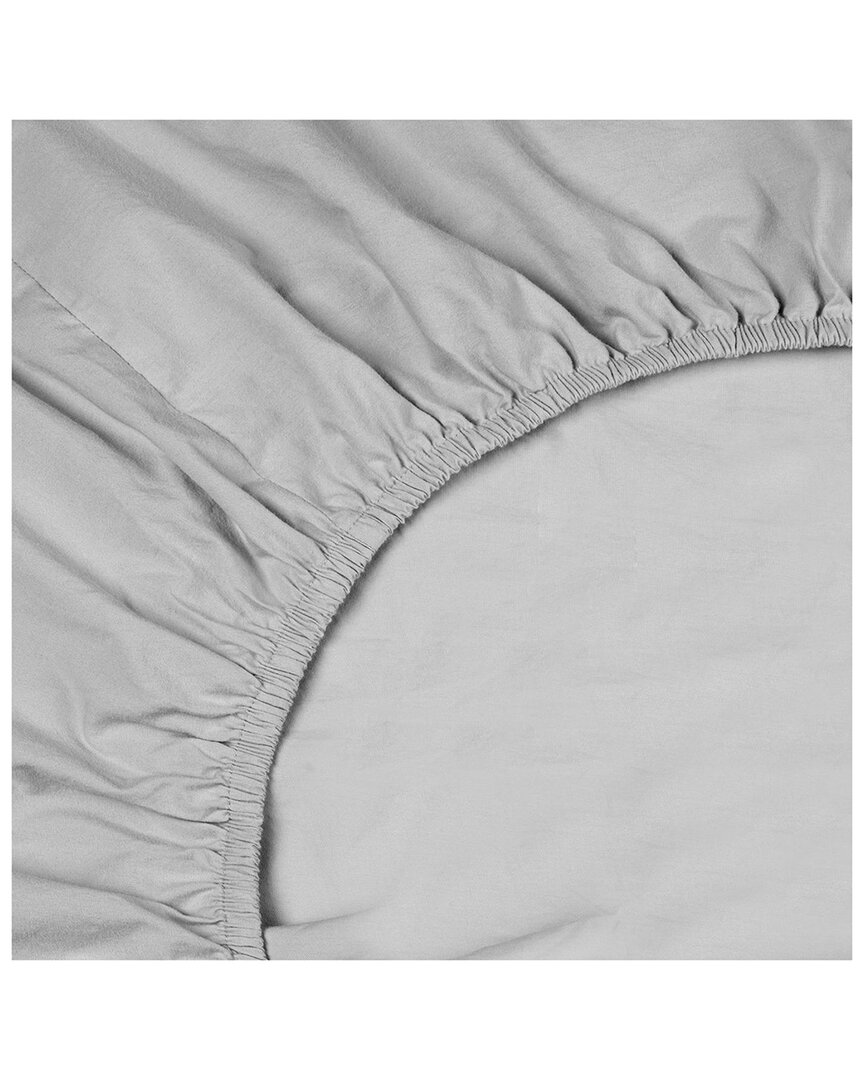 Shop Bombacio Linens Sunset Cloud Grey Brushed Cotton Percale Fitted Sheet