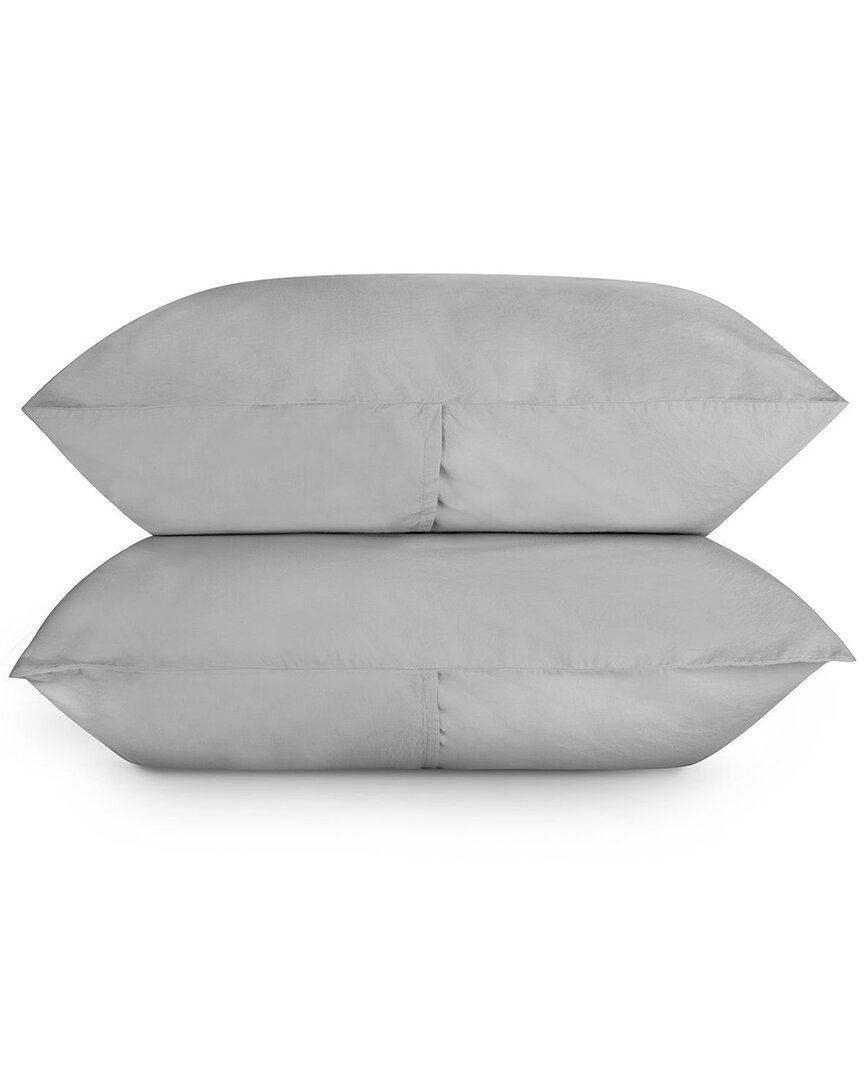 Bombacio Linens Sunset Cloud Grey Brushed Cotton Percale Set Of 2 King Pillow Cases