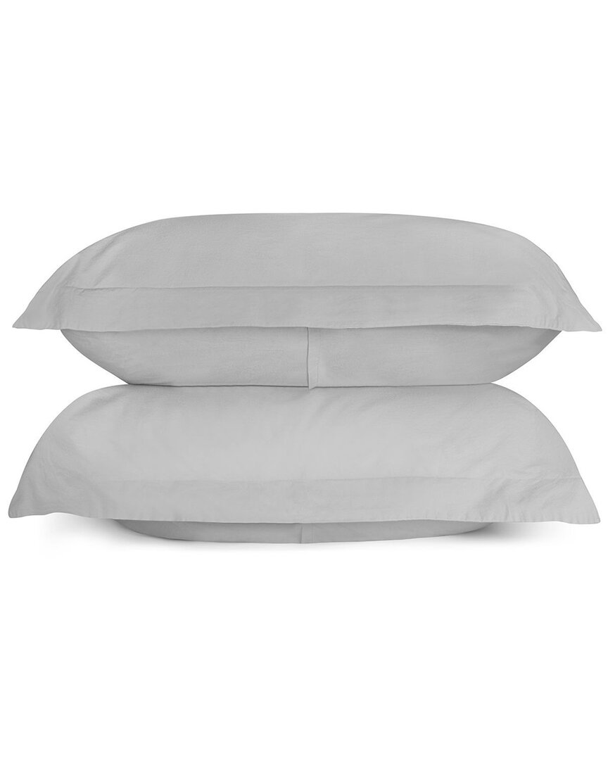 Bombacio Linens Sunset Cloud Grey Brushed Cotton Percale Set Of 2 King Pillow Shams