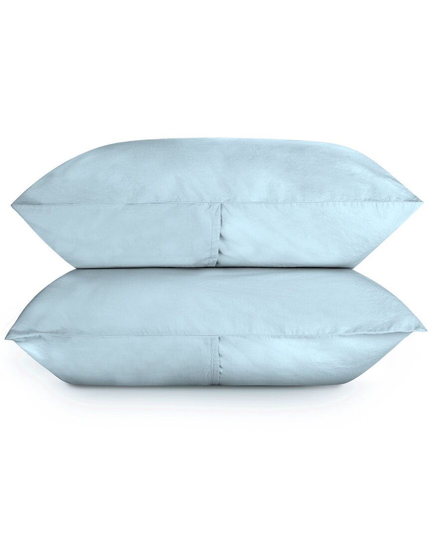 Bombacio Linens Sunset Sky Blue Brushed Cotton Percale Set Of 2 Pillow Cases