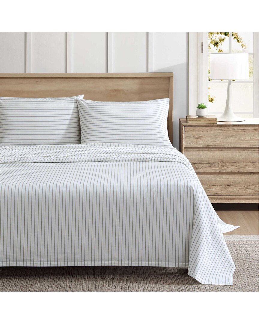 Eddie Bauer 200 Thread Count Essential Stripe Percale Sheet Set In White