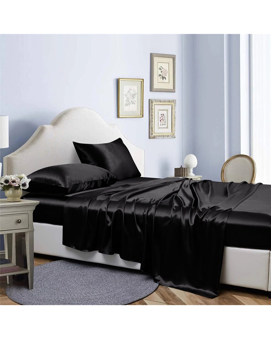 Bibb Home Silky Satin 4 Piece Sheet Set - Black