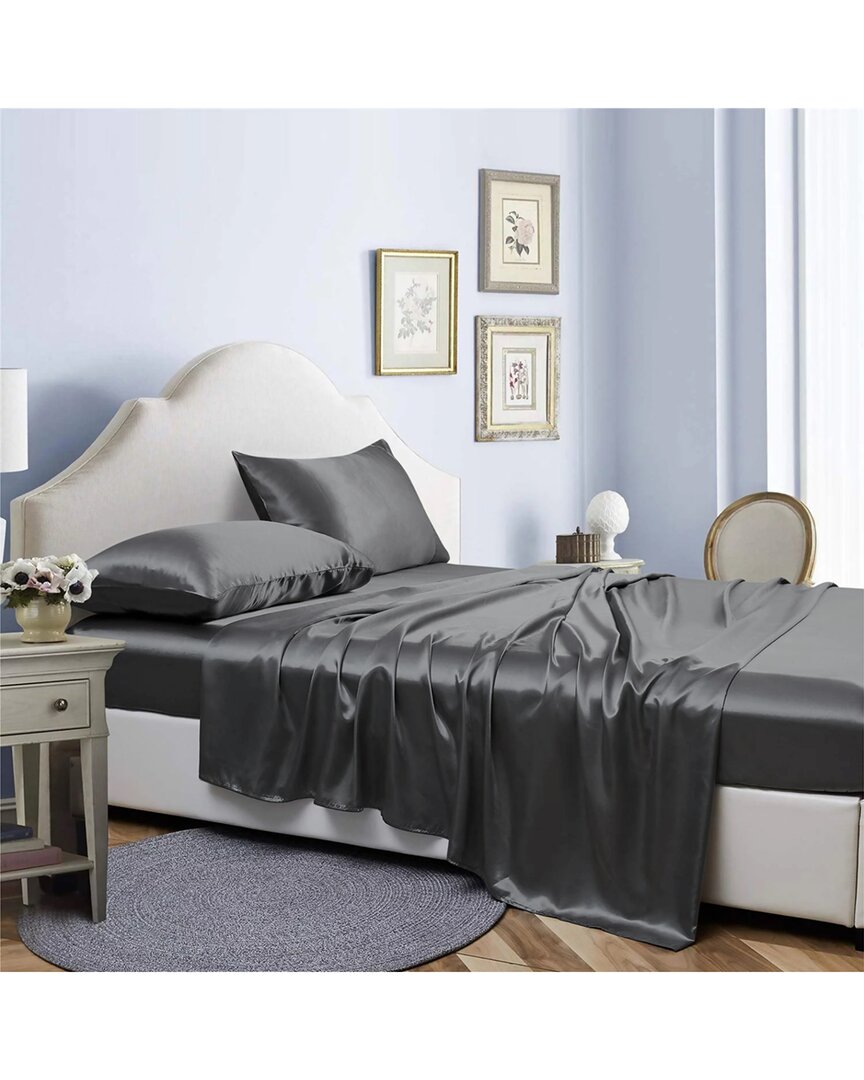 Bibb Home Silky Satin 4 Piece Sheet Set - Grey