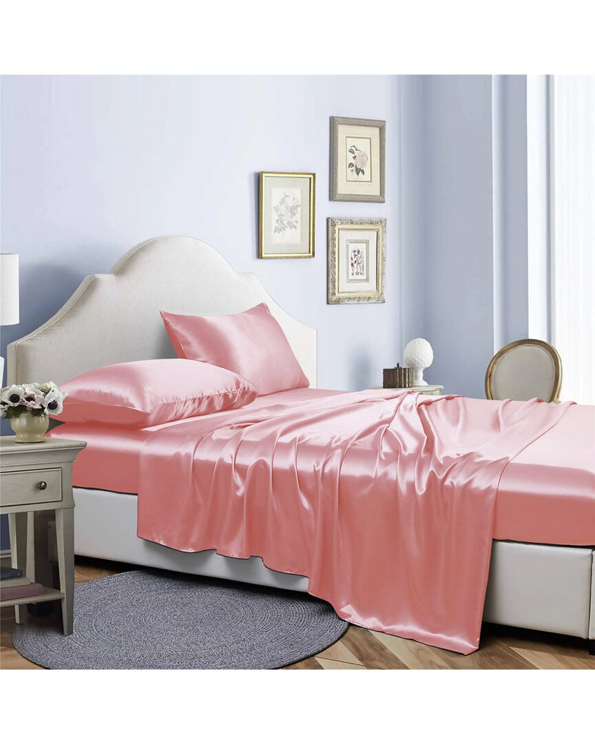 Bibb Home Silky Satin 4 Piece Sheet Set - Blush
