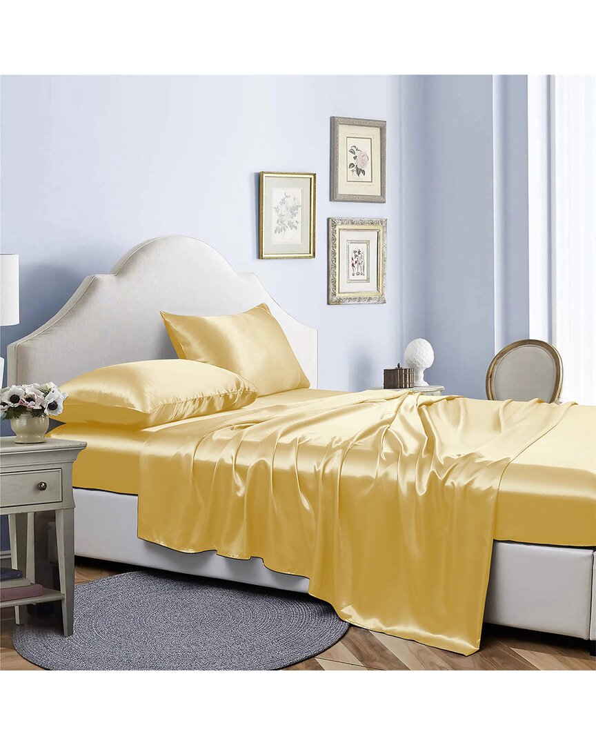 Bibb Home Silky Satin 4 Piece Sheet Set - Gold