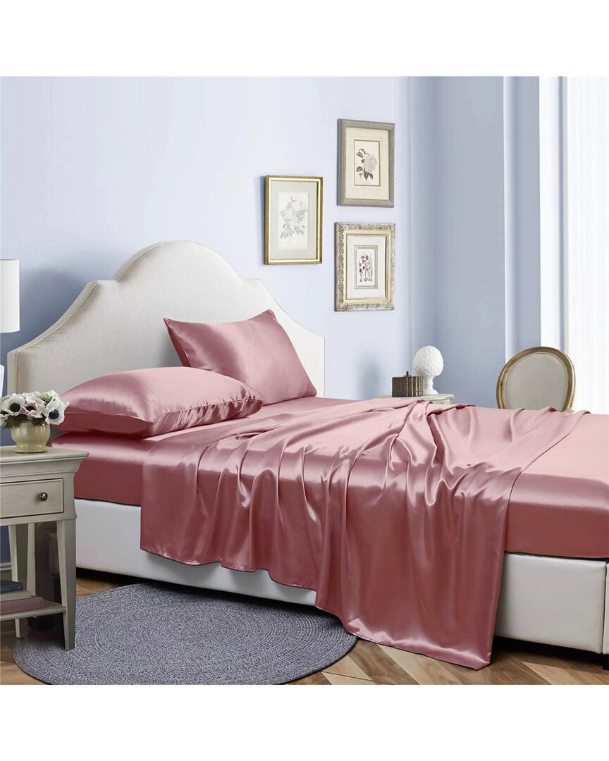 Bibb Home Silky Satin 4 Piece Sheet Set - Blush
