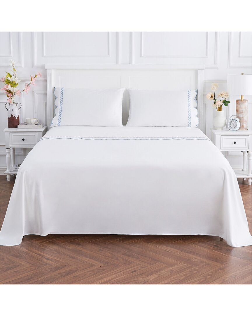 Melange Home 600 Thread Count Scallop Rope Embroidery Cotton Sheet Set In Blue