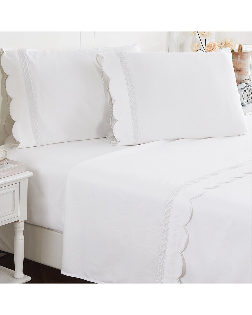 Melange Mélange Home 600 Thread Count Scallop Rope Embroidery Sheet Set In White