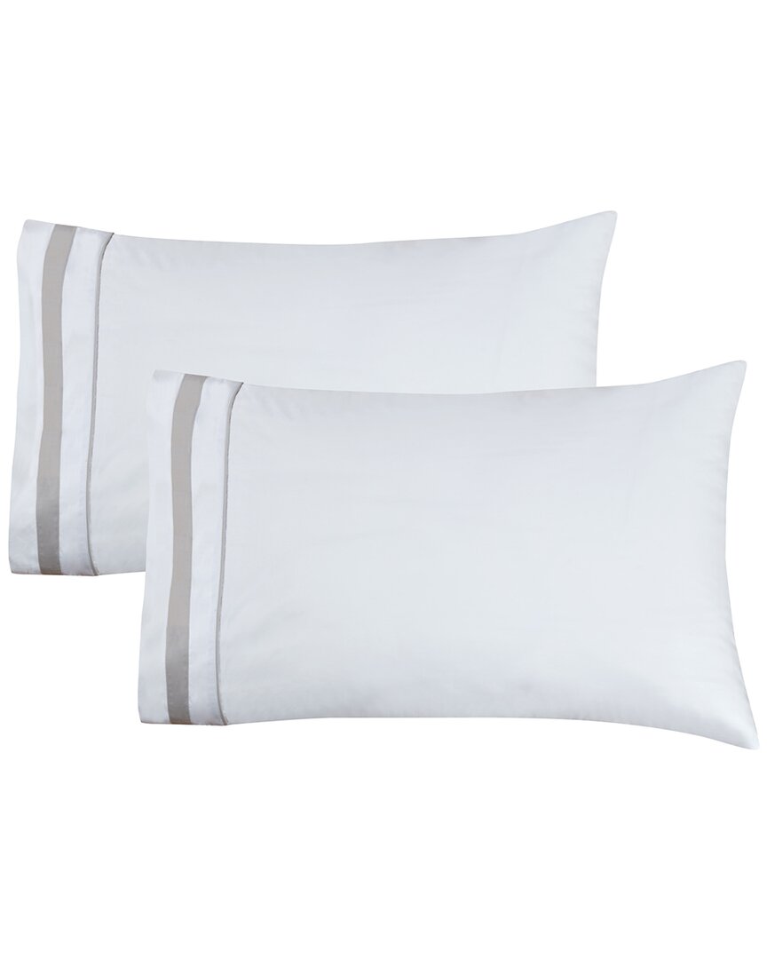 Melange Home 300 Thread Count Percale Cotton Classic Double Border Pillowcases In Grey