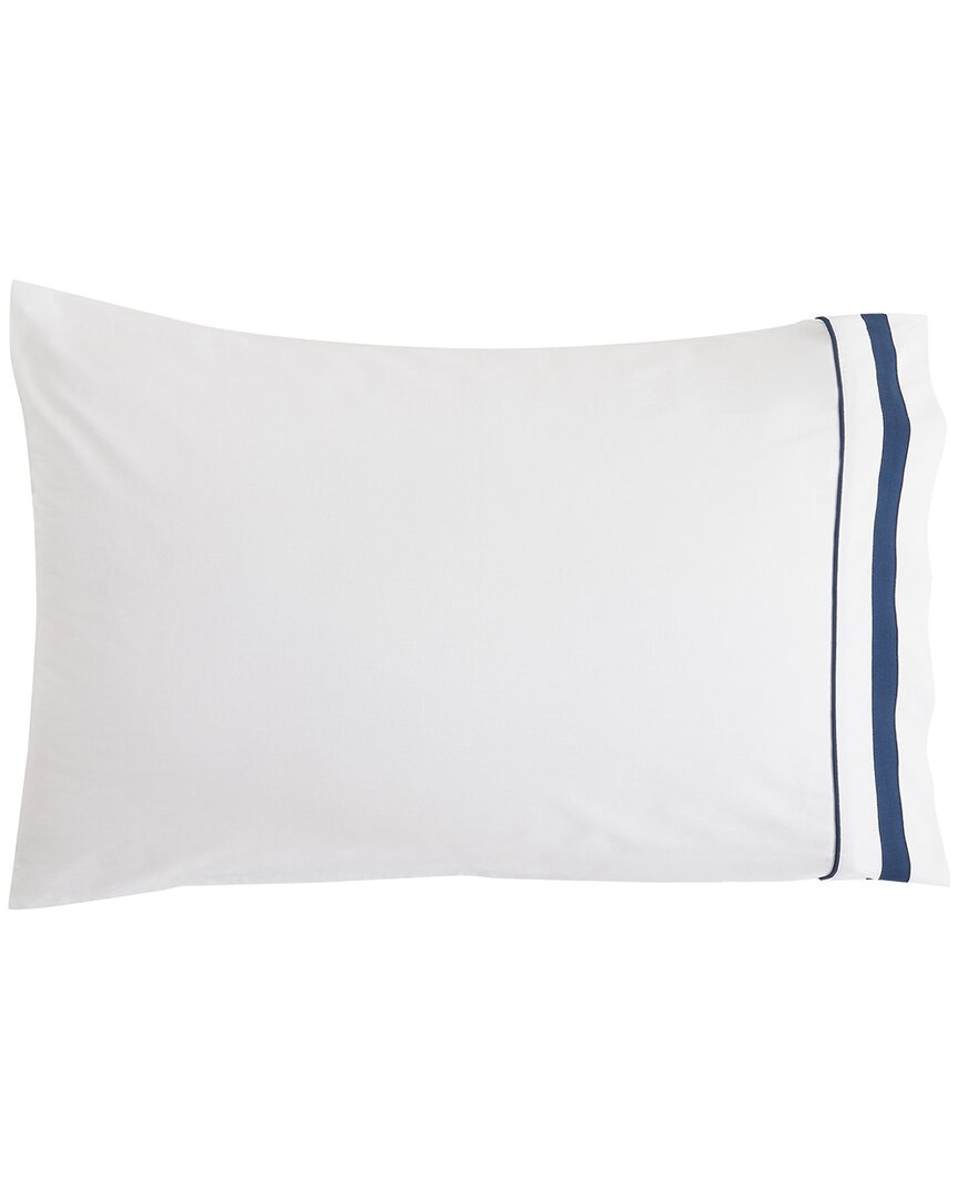 Melange Home 300 Thread Count Percale Cotton Classic Double Border Pillowcases In Navy