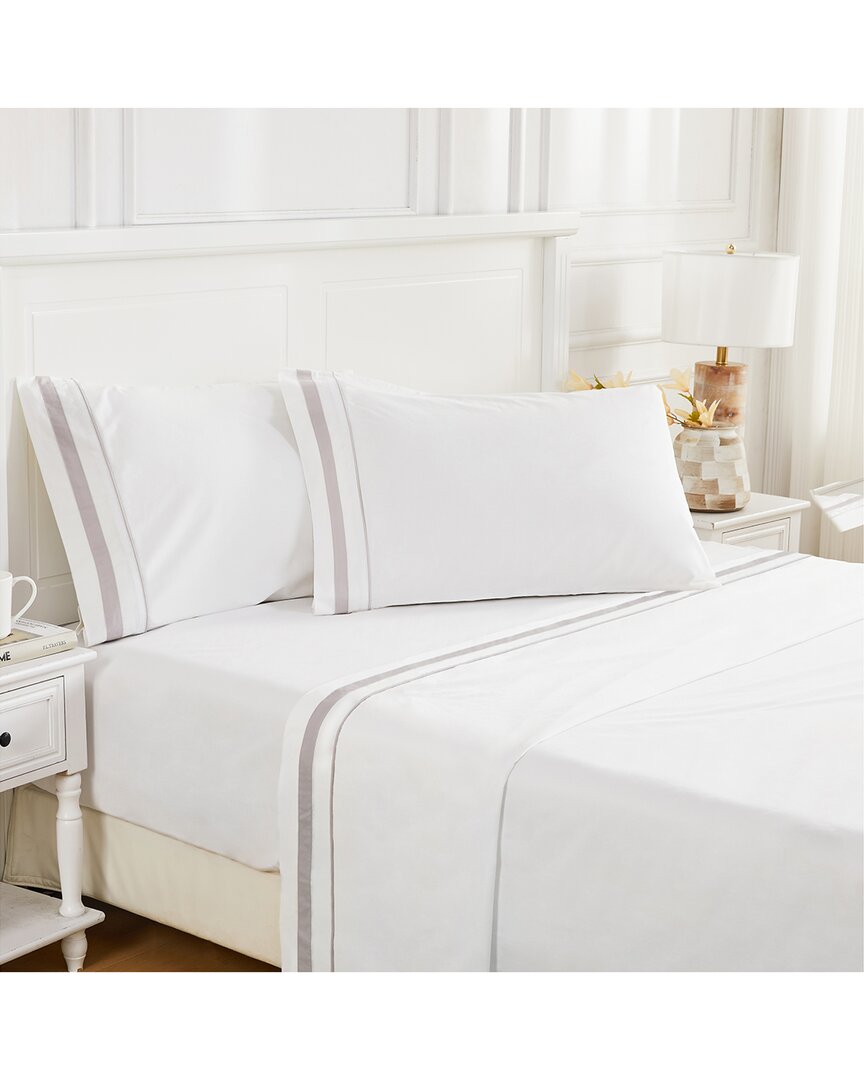 Melange Home 300 Thread Count Percale Cotton Classic Double Border Sheet Set In Grey