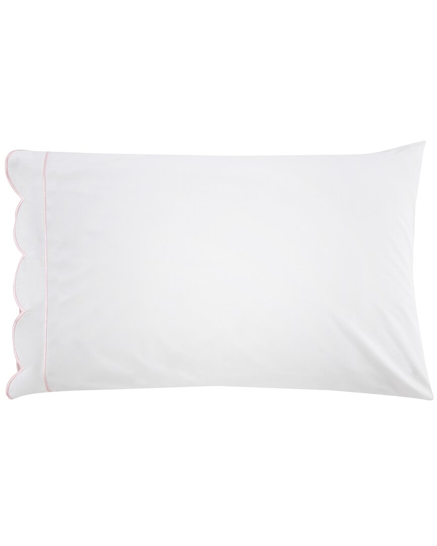 Melange Home 300 Thread Count Scallop Frame Embroidery Percale Cotton Pillowcases In Pink