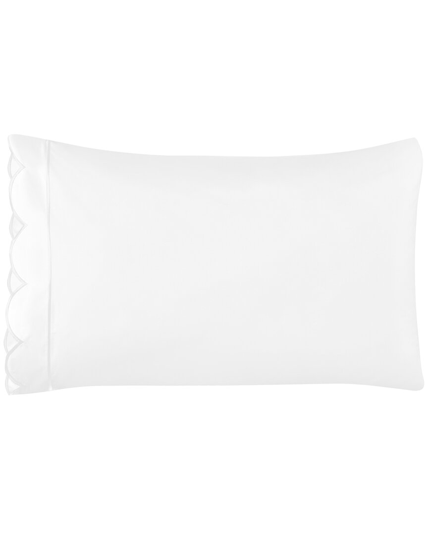 Melange Home 300 Thread Count Scallop Frame Embroidery Percale Cotton Pillowcases In White