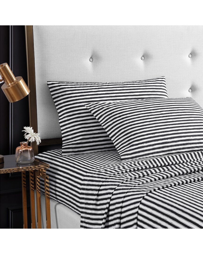 Betsey Johnson Dnu  Sketchy Stripe Cotton Percale Sheet Set In Black