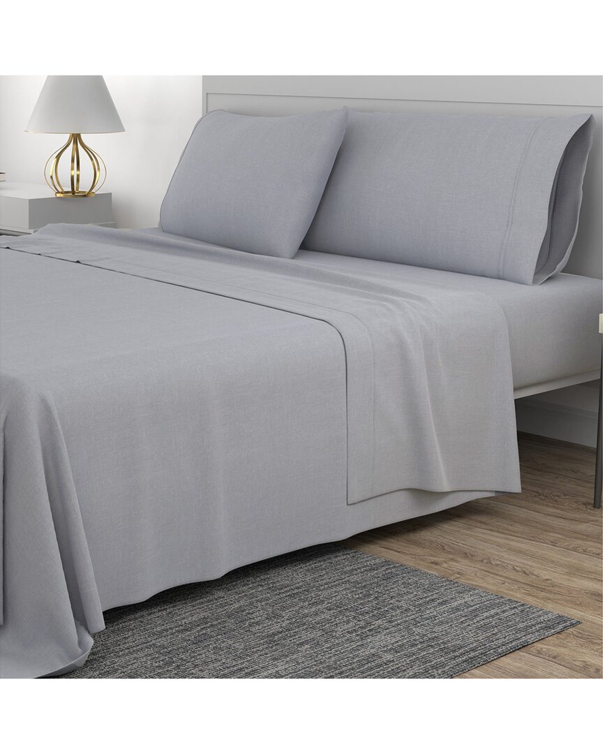 Portico Linen-blend Sheet Set In Grey